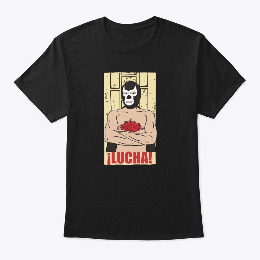 Vibrant lucha-inspired queer character printed on a graphic tee.