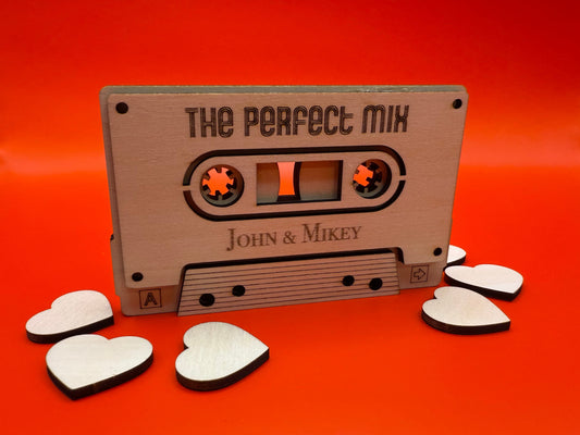 The Mixed Tape: Laser-cut wood cassette (Personalized Gift)