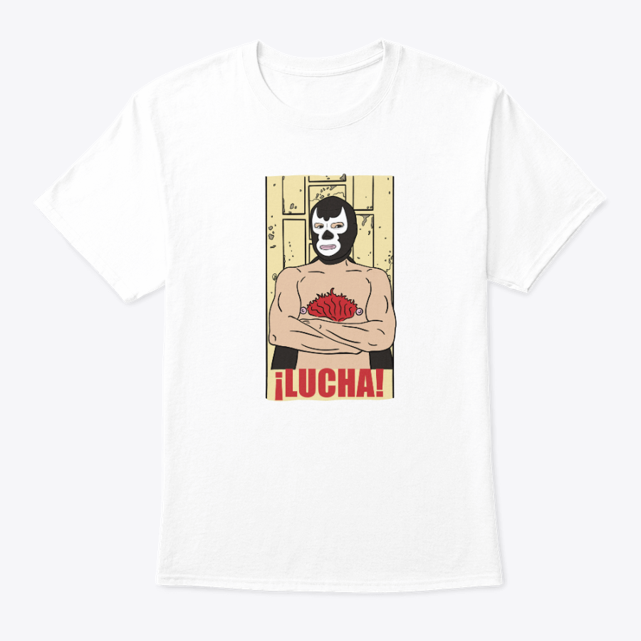 Vibrant lucha-inspired queer character printed on a graphic tee.